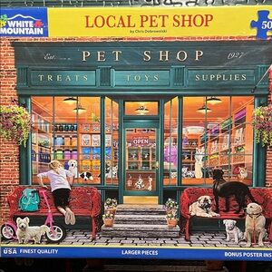 🧩 500 Larger Pieces White Mountain “Local Pet Shop” with poster. Fun!